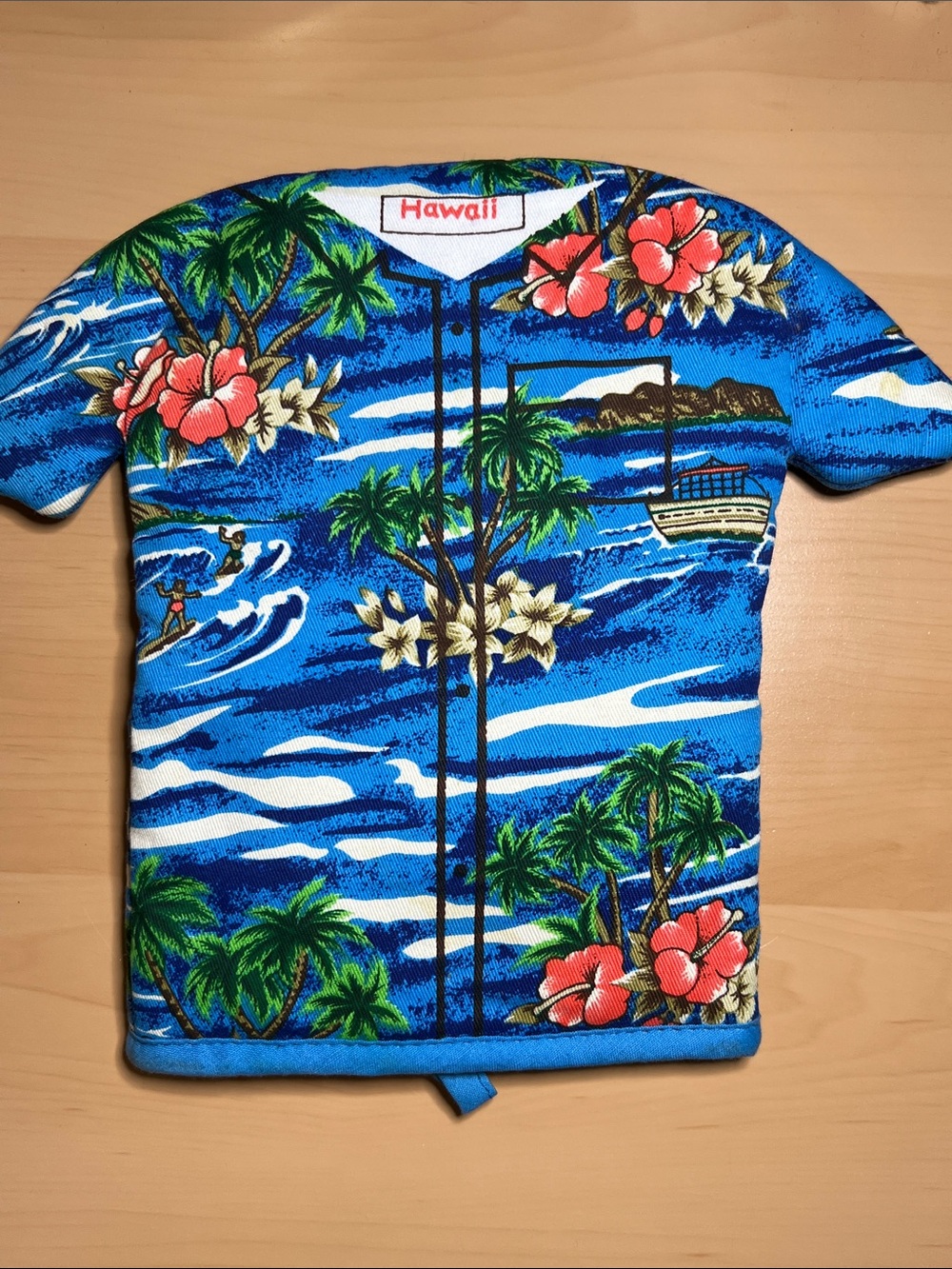 Unique potholder souvenirs Hawaiian Blue Tropical Print Mens Shirt shaped